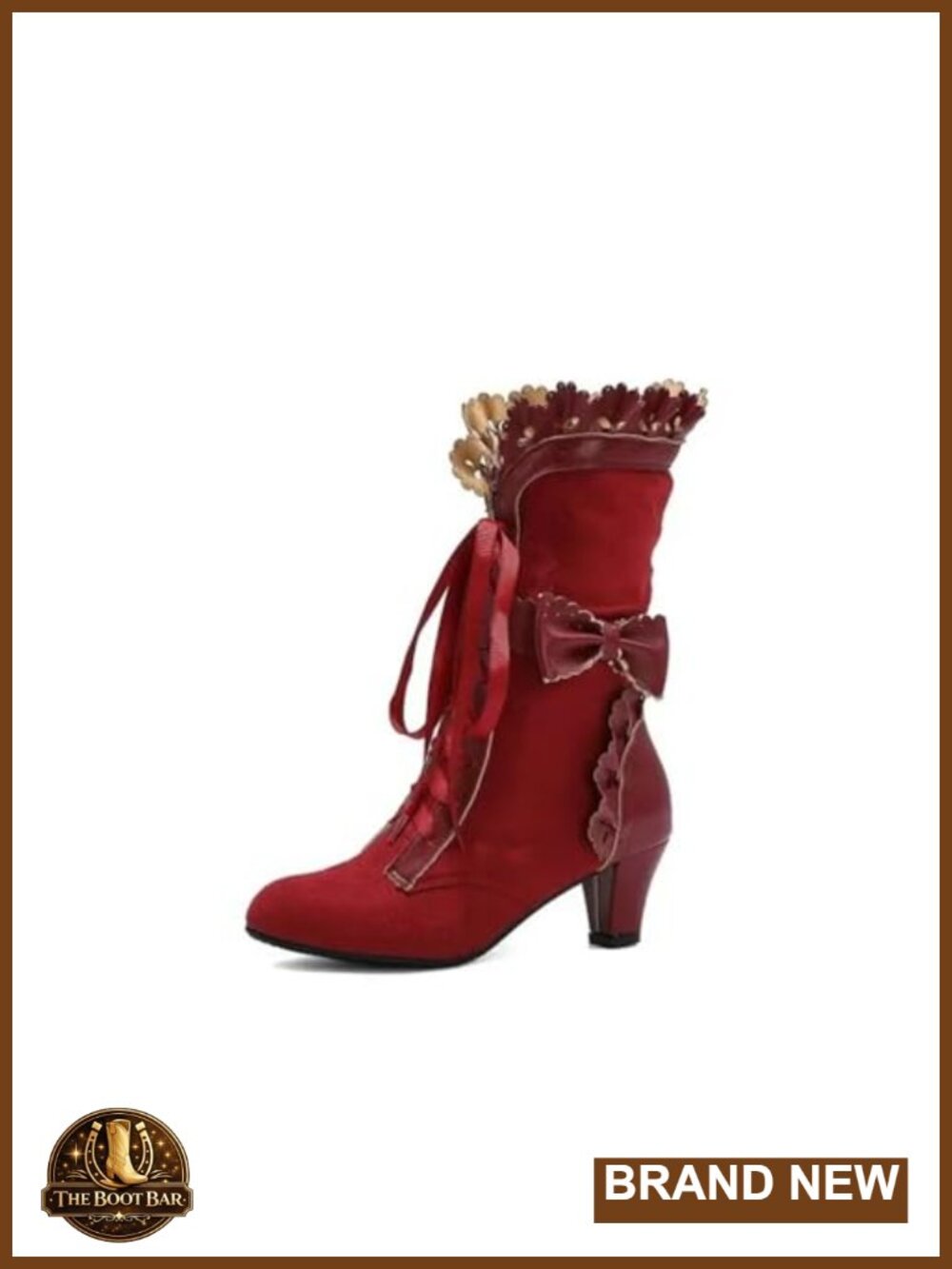 Women's Victorian Boots Chunky Heels Lace Up Bow Knot Mid-Calf Faux Suede